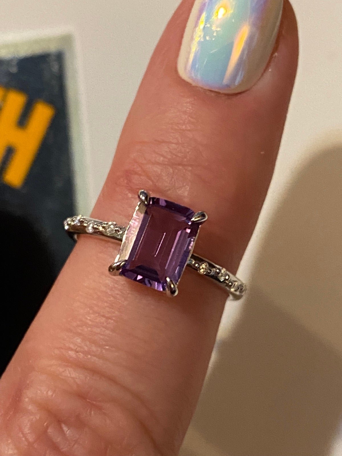 Size 5 Amethyst ring 2ct Moissanite Brazilian Amethyst