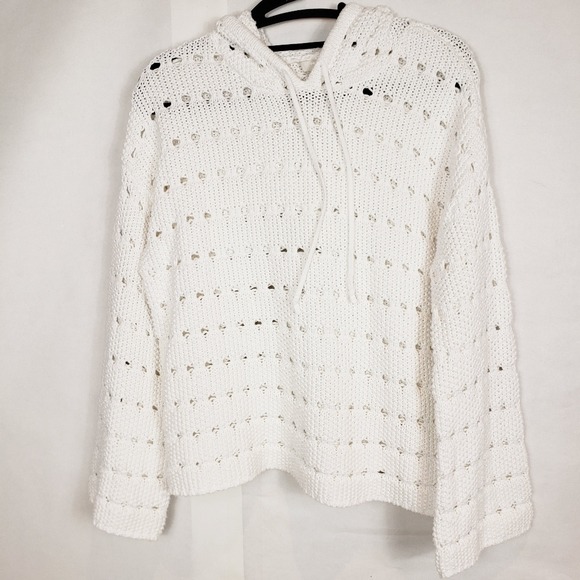 One grey day white knit hooded sweater