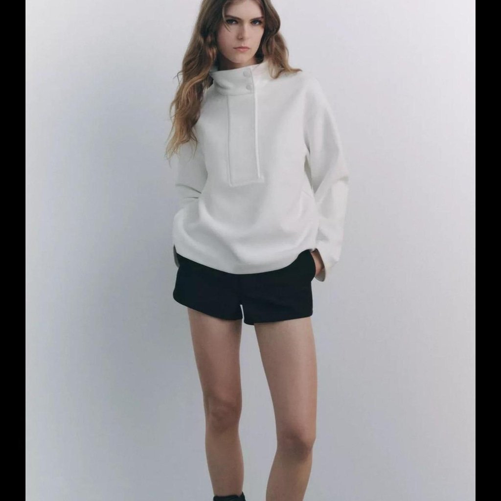 ZARA HIGH COLLAR CREPE SWEATSHIRT - SIZE M - BRAND NEW WITH TAG