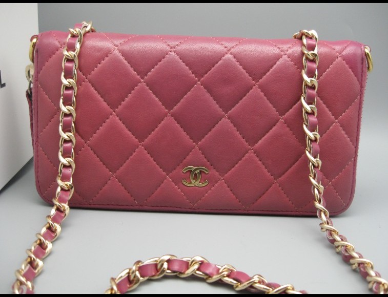 Chanel Pink Lambskin Leather CC Long Bag Wallet