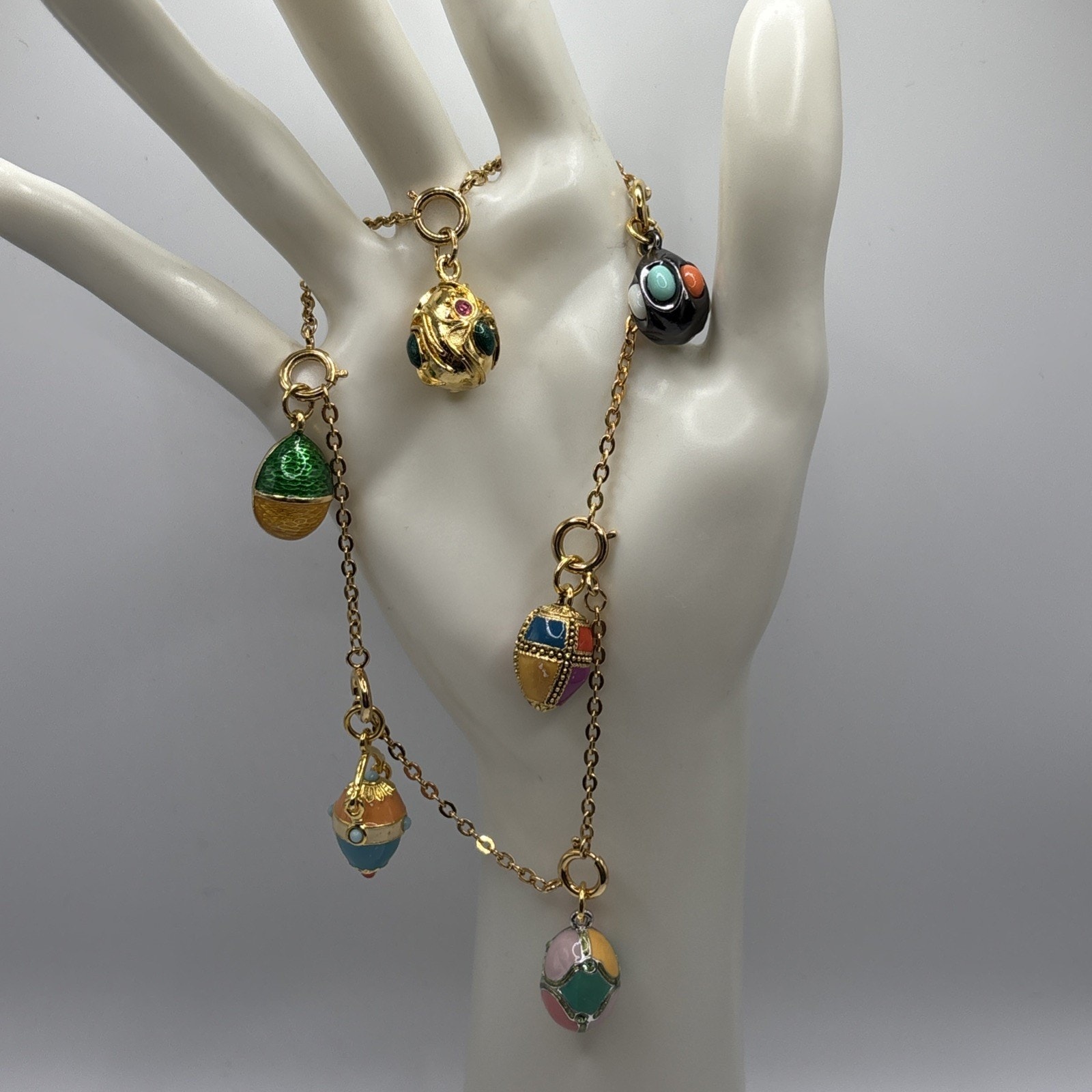 Joan Rivers Charm Faberge Egg W/ Extender Set Of 6 Colorful Multicolor Enamel