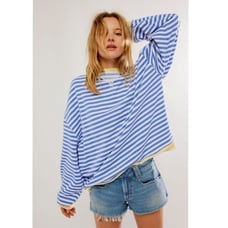 New Free People Cobalt Combo Striped Camden Sweatshirt XS