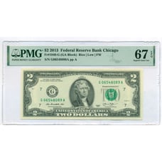 2013 FRB Chicago 2 Note Superb Gem Unc 67 EPQ PMG