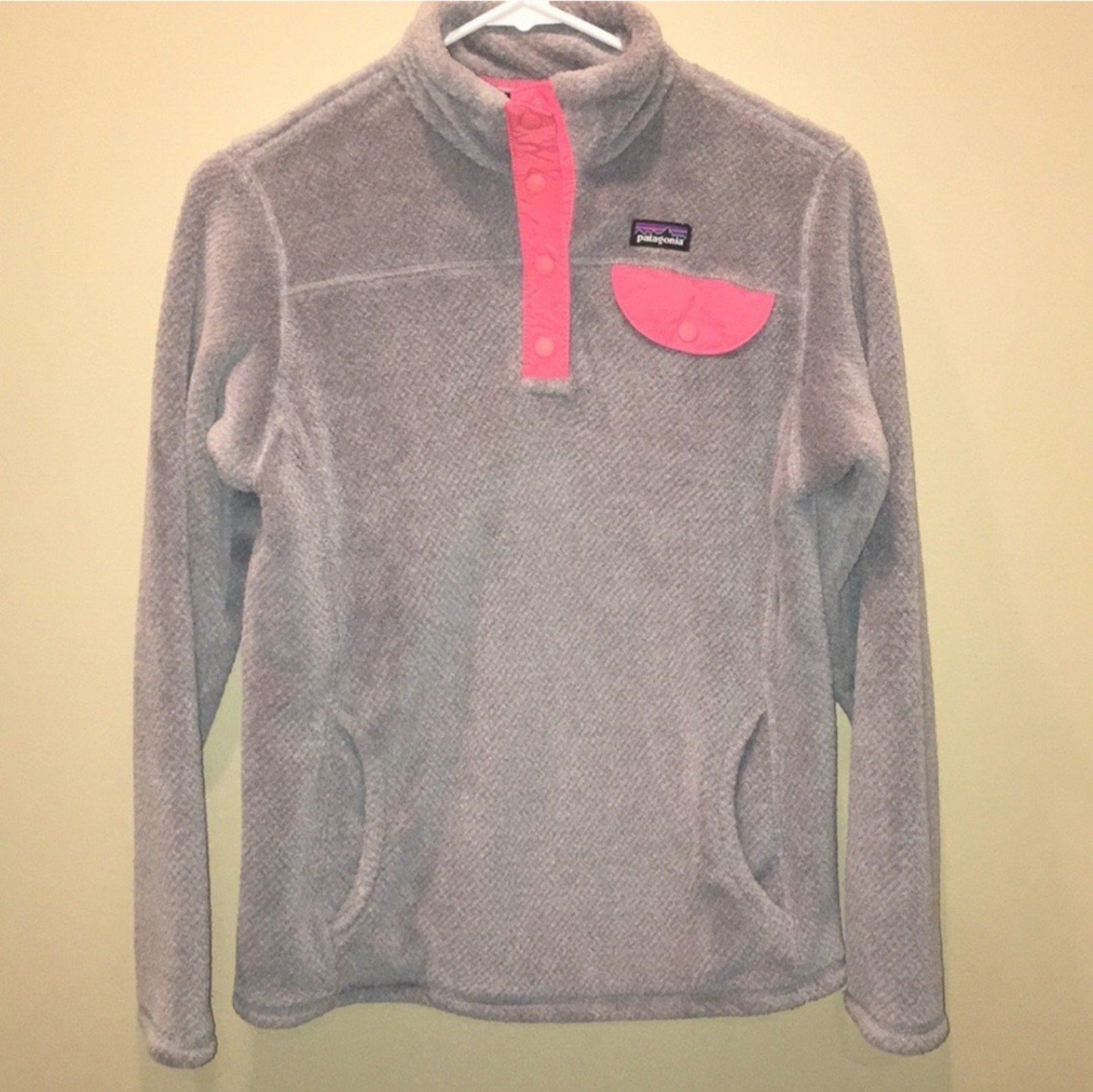 Patagonia Re-Tool Fleece Pullover Jacket Snap Buttons Girl's Size XL (14) Grey