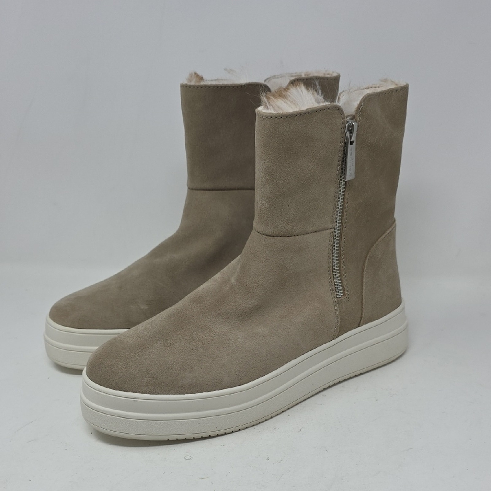 NYC J/Slides Suede Leather Faux Fur with Side Zipper Boots Size 8.5