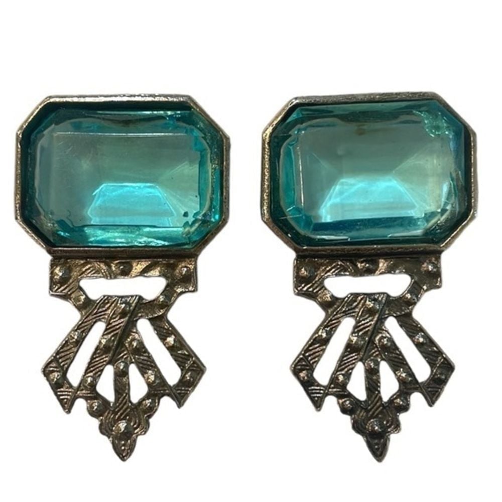 AQUA CLEAR SILVER PIERCED EARRINGS So Antique Feeling !