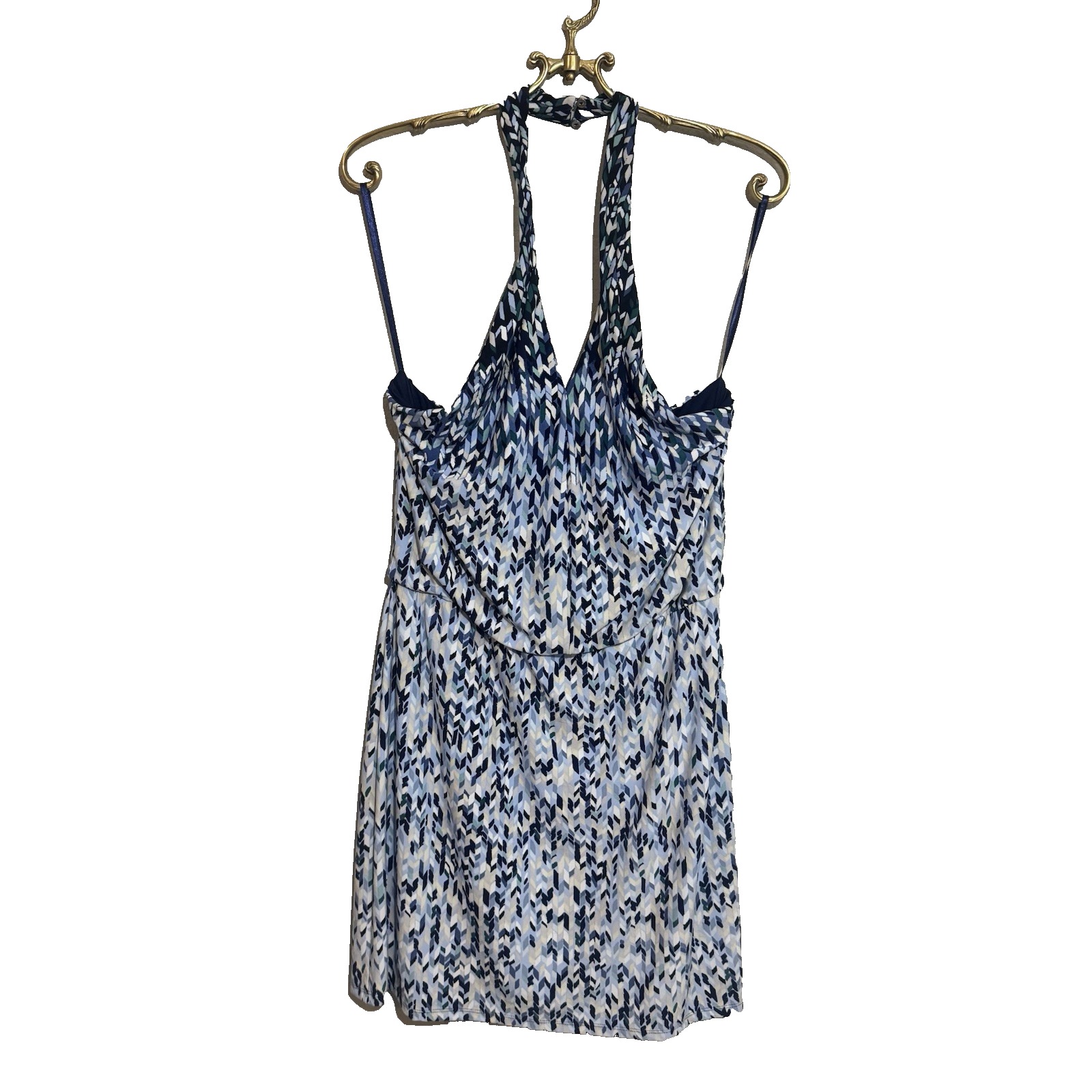 White House Black Market Dress Womens M Blue Halter Geometric Print Stretch