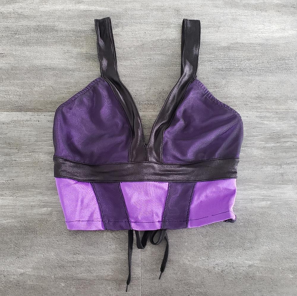 Violet Black Satin Marquee Dressy Cropped Tank