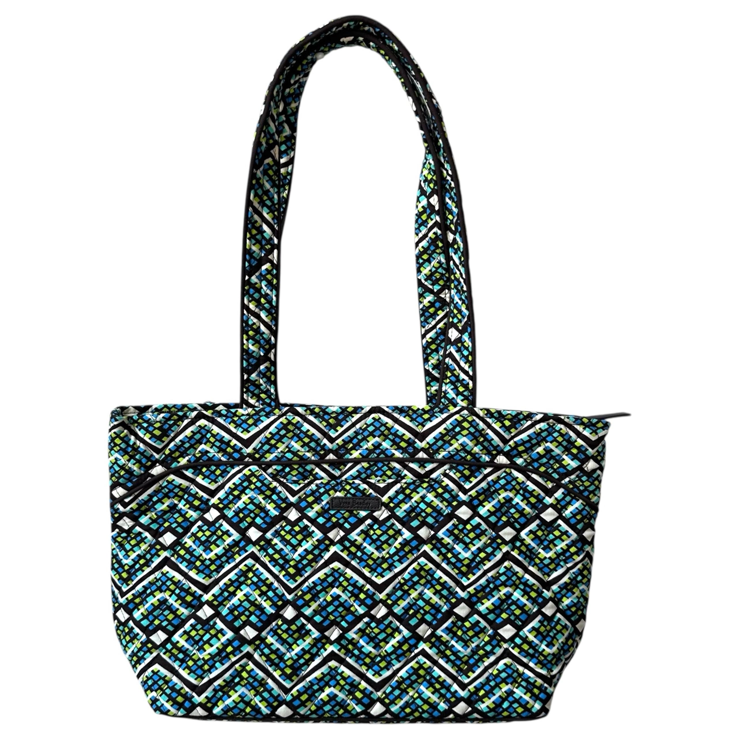 VERA BRADLEY Mandy Green Brown Diamond Quilted Tote Bag Rainforest Print NWOT