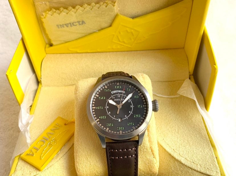 Invicta Aviator Quartz Day and Date Luminescent Stainless Steel Watch w/ Box