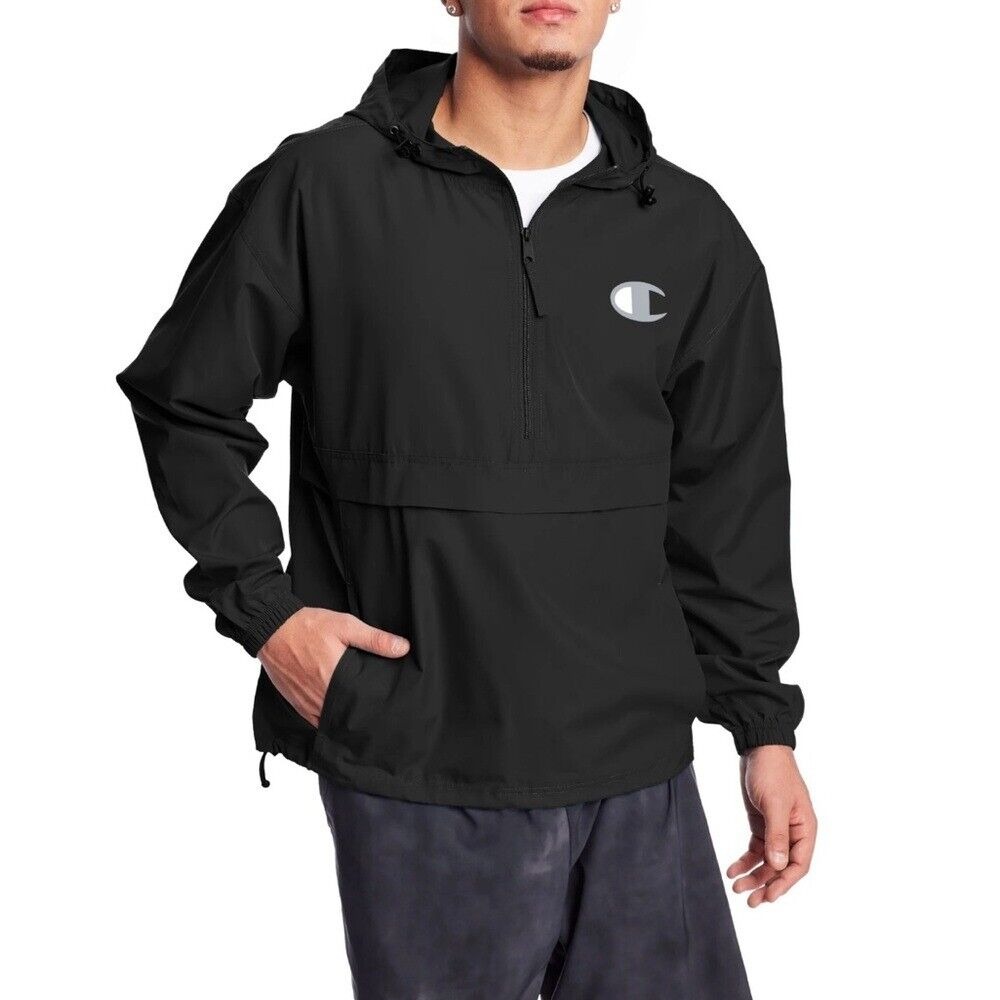 Champion Men's Stadium Packable Jacket Windbreaker Hooded Jacket Black Size S