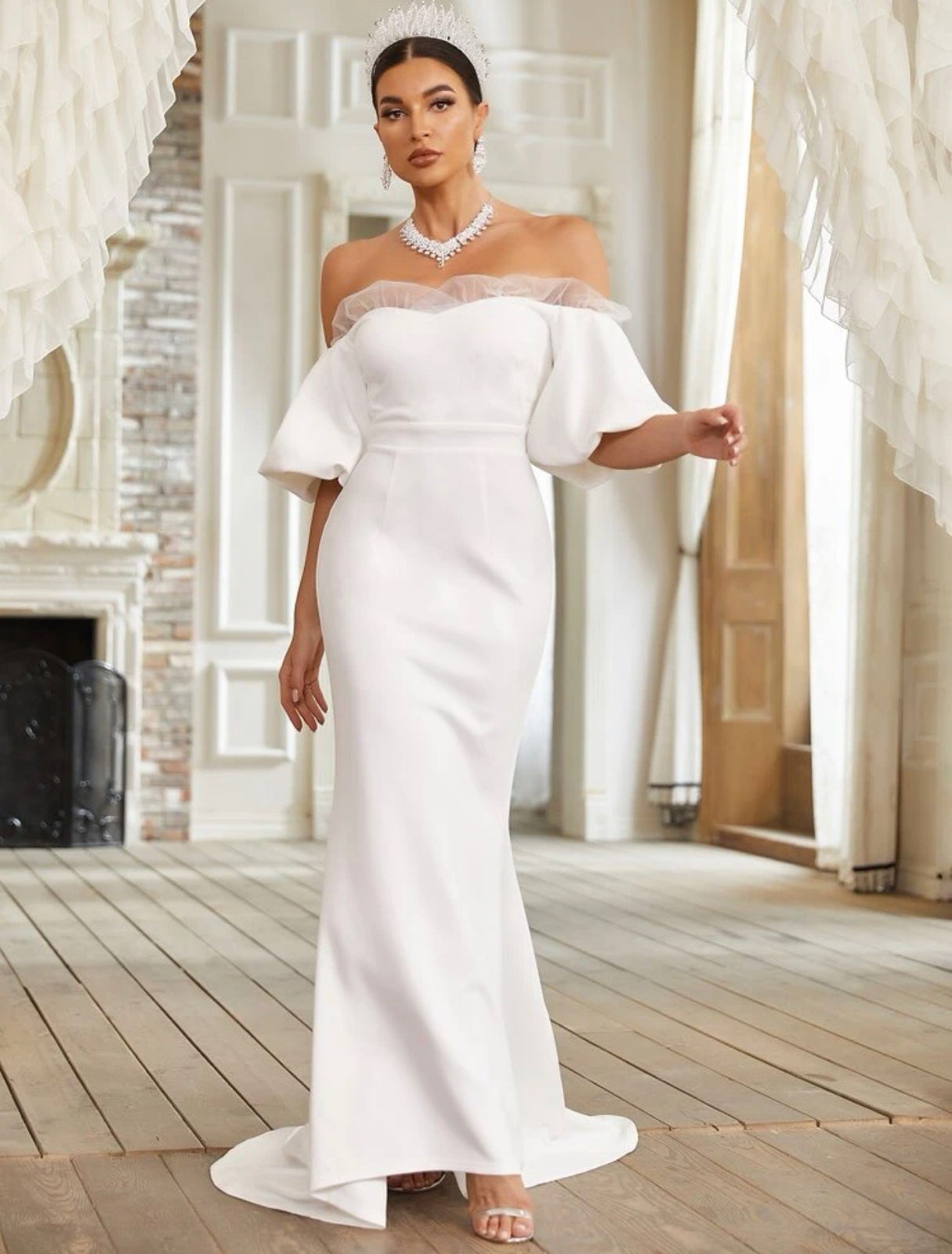 Mermaid Off Shoulder Wedding Gown With Train