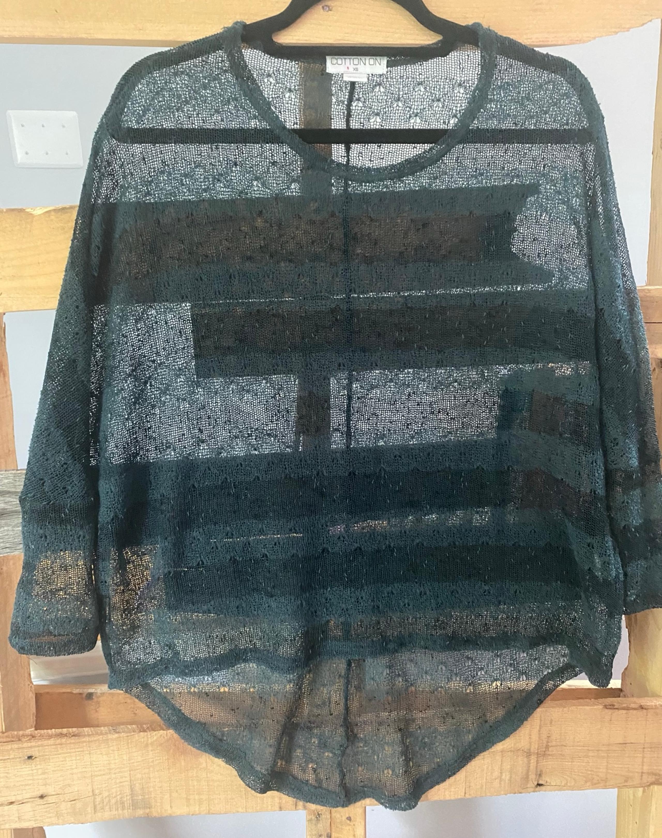 Cotton On Forest Green Mesh Knit Sweater – Size XS