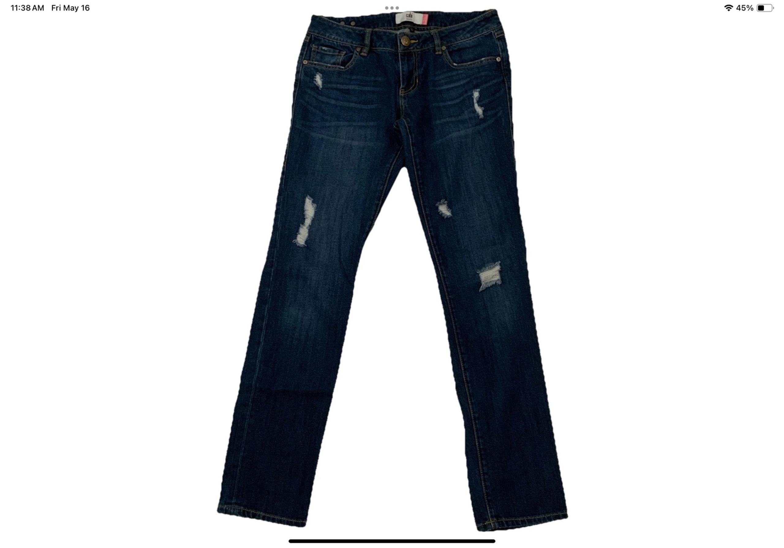 CAbi Size 4 Slim Boyfriend Distressed Jeans Medium Wash Stretch Low Rise 3045