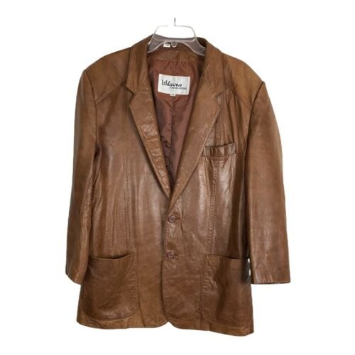 Wilsons Leather Mens Jacket Size 48 Brown Long Sleeve Pocket Lined Korea Soft