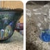 Vintage carnival glass blue iridescent grape/ leaf punch bowl set