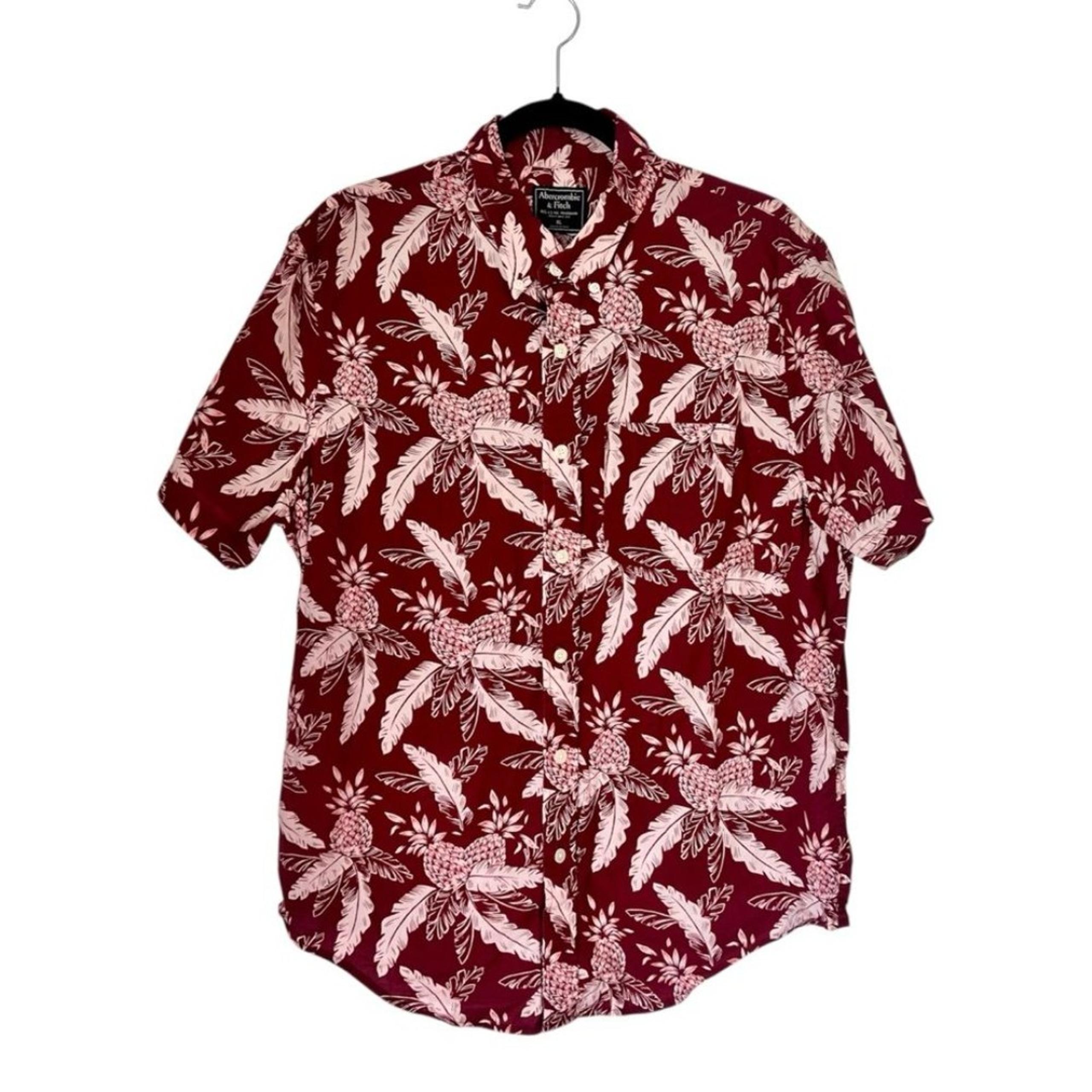 Abercrombie & Fitch Men’s Red and White Casual Button Down Hawaiian Shirt XL