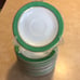 13 pcs Pyrex Green gold rim saucers