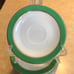 13 pcs Pyrex Green gold rim saucers
