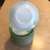 13 pcs Pyrex Green gold rim saucers