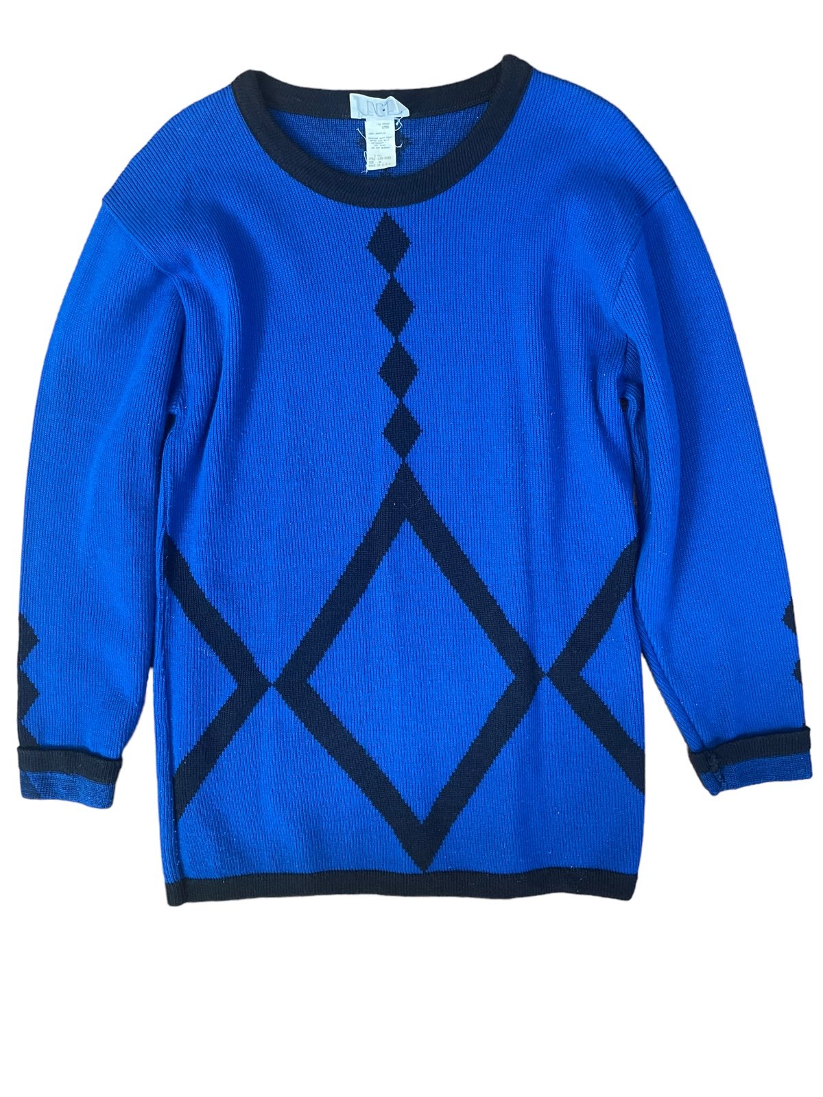 VTG 80’s Sweater Royal Blue & Black Geometrical Made in USA Sweater Dress Medium
