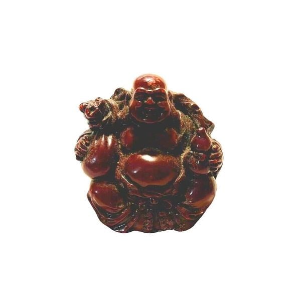 Vintage Budai Laughing Sitting Buddha Burgundy Red Resin Figurine