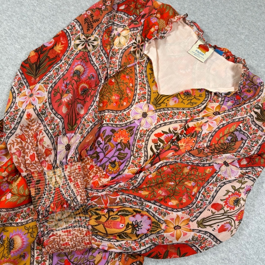 Farm Rio Anthropologie Maxi Dress Womens S Floral Boho Vibrant Ruffle Flowy