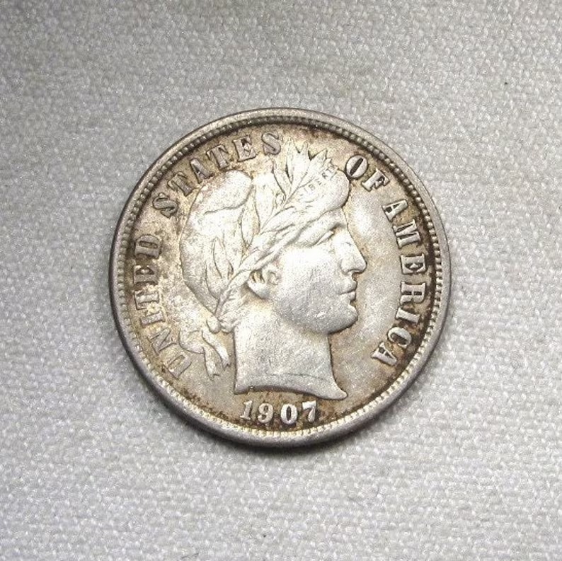 1907-D Silver Barber Dime XF Details Coin