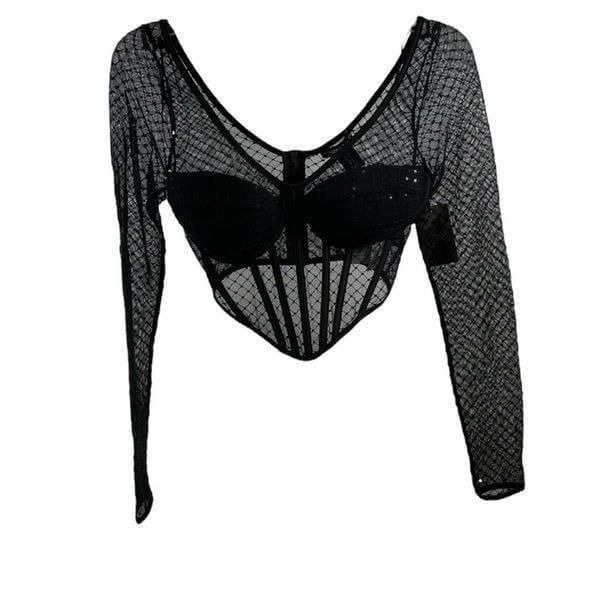 Sincerely Jules NWT Black Sheer Long Sleeve Bustier Size S
