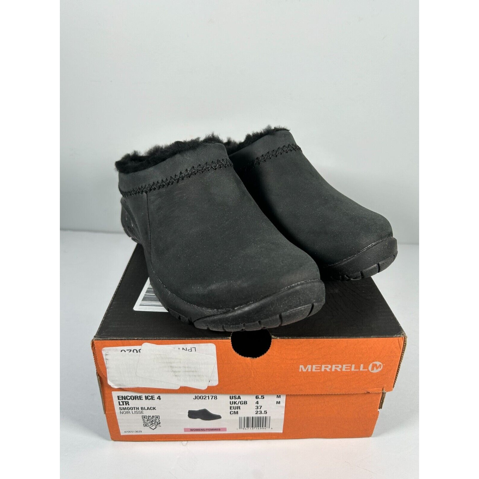 New Merrell Women's Encore Ice 4 LTR Smooth Black Suede Slip On Shoe US Size 6.5