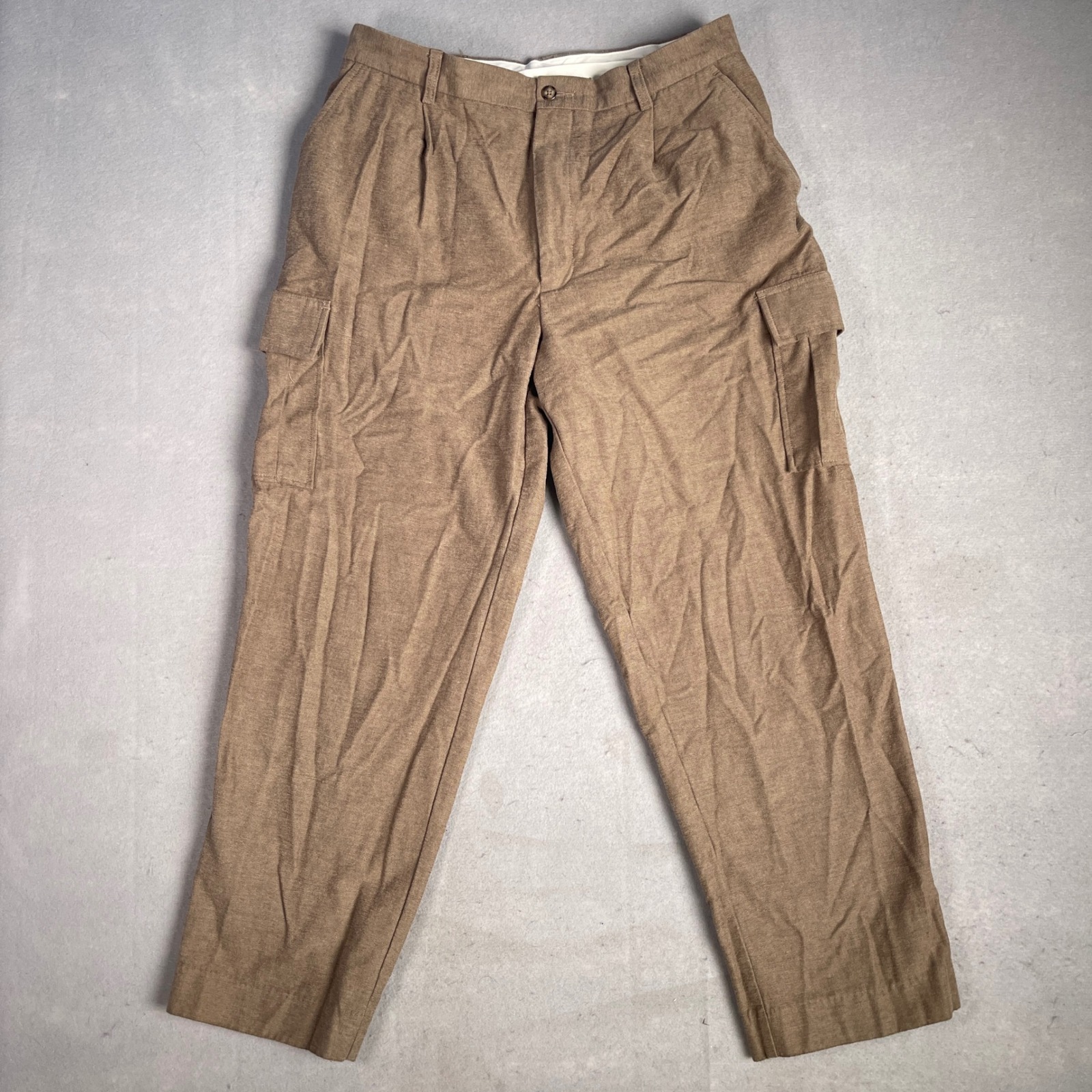 Turnbury Wool Blend Cargo Pants Pleated Front Casual Brown Mens 34x30