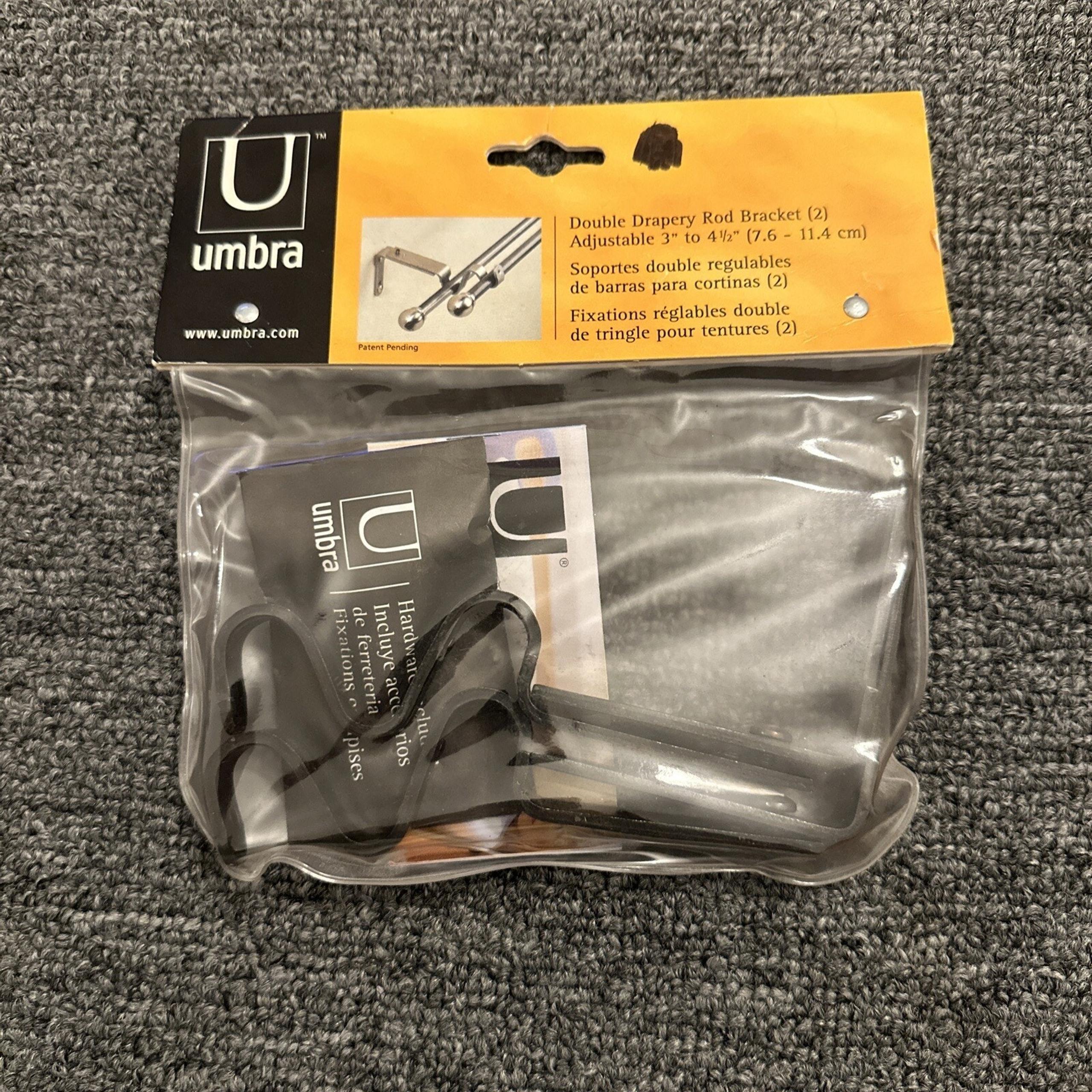 New 2 pack Umbra Drapery Rod Brackets 3" - 4.5" in Matte Nickel or Expresso