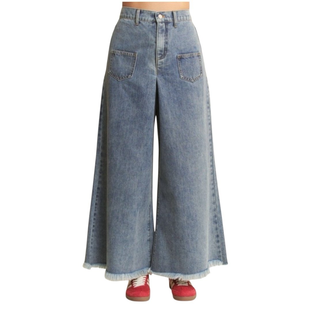 Wide-Leg Culotte Denim Jeans Size Medium NWOT