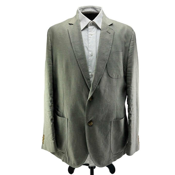 Flynt Brown & Blue Babbit 2 Button Linen Cotton Half Lined Blazer Mens Size 46R