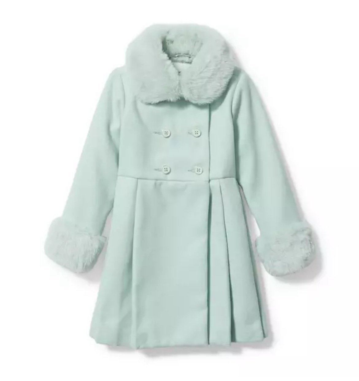 Janie & Jack Faux Fur Collar Pleated Coat in Green Haze size 5 to 6 Little girl