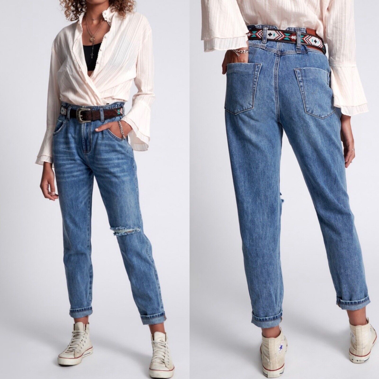 One Teaspoon NWT Cobaine Pioneers High Waisted 80's Mom Jeans Size 25 Elastic