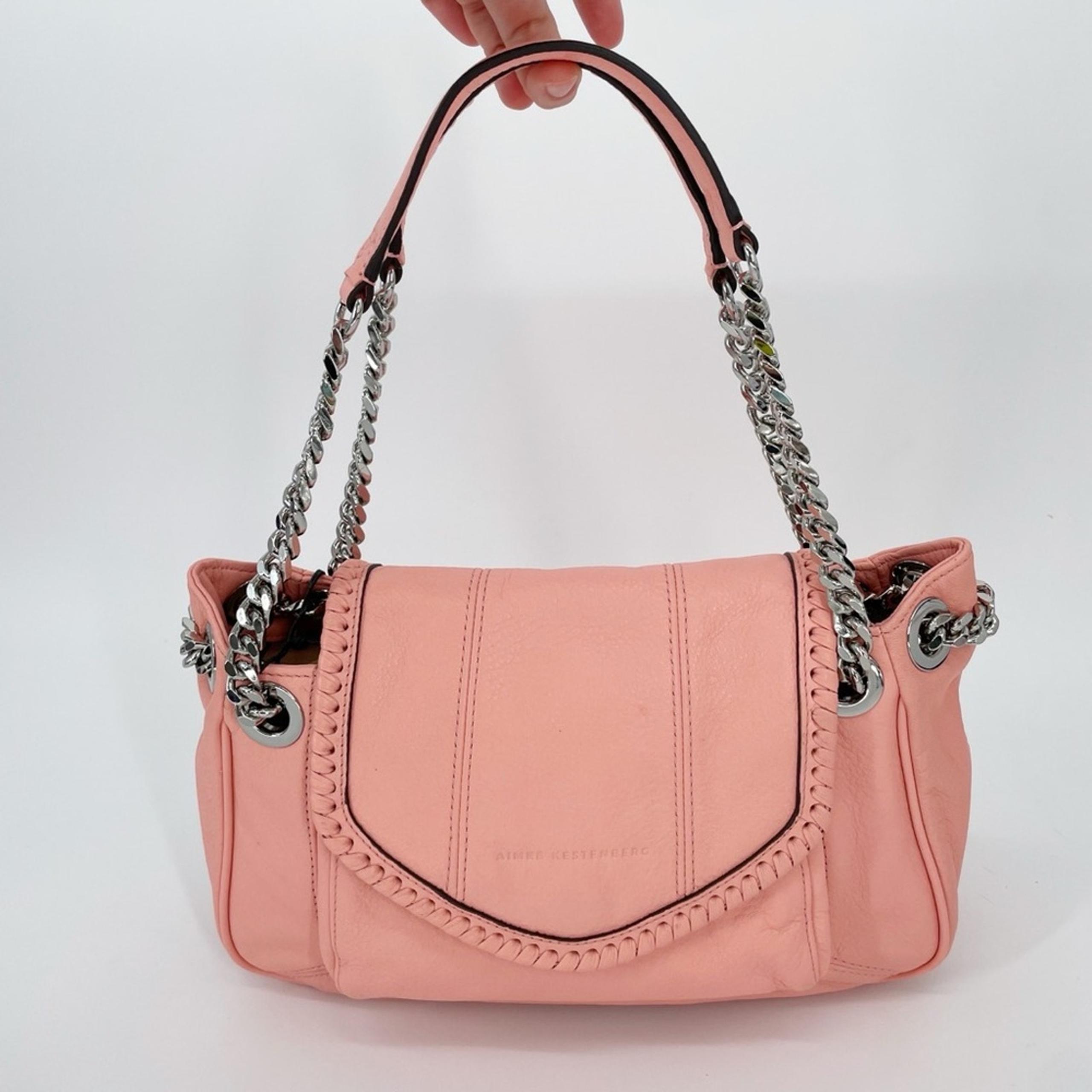 Aimee Kestenberg All For Love Peach Pink Leather Shoulder Bag Chain Strap Purse