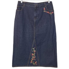 L.A. Blues Embroidered Maxi 100% Cotton Denim Skirt Size 16W