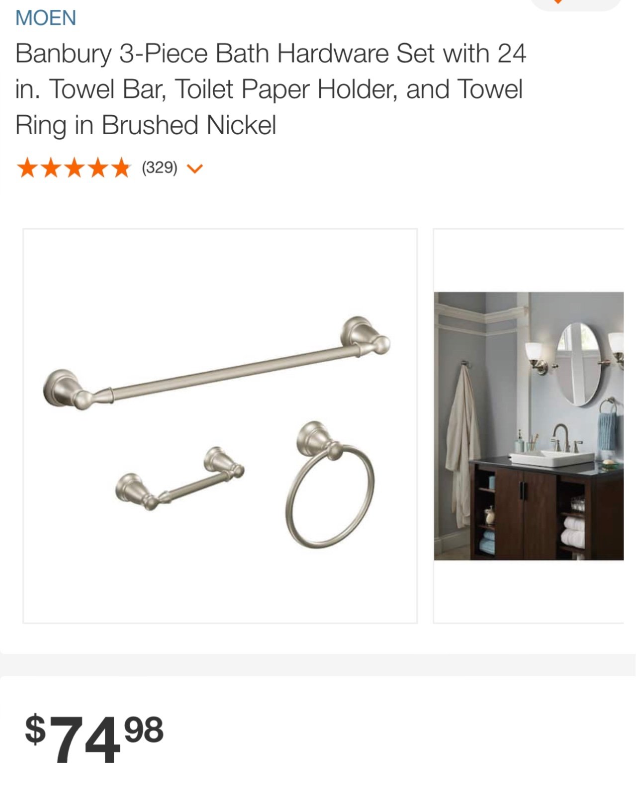 MOEN Banbury 3-Piece Bath Hardware Set with 24 in. Towel Bar, Toilet Paper Holde