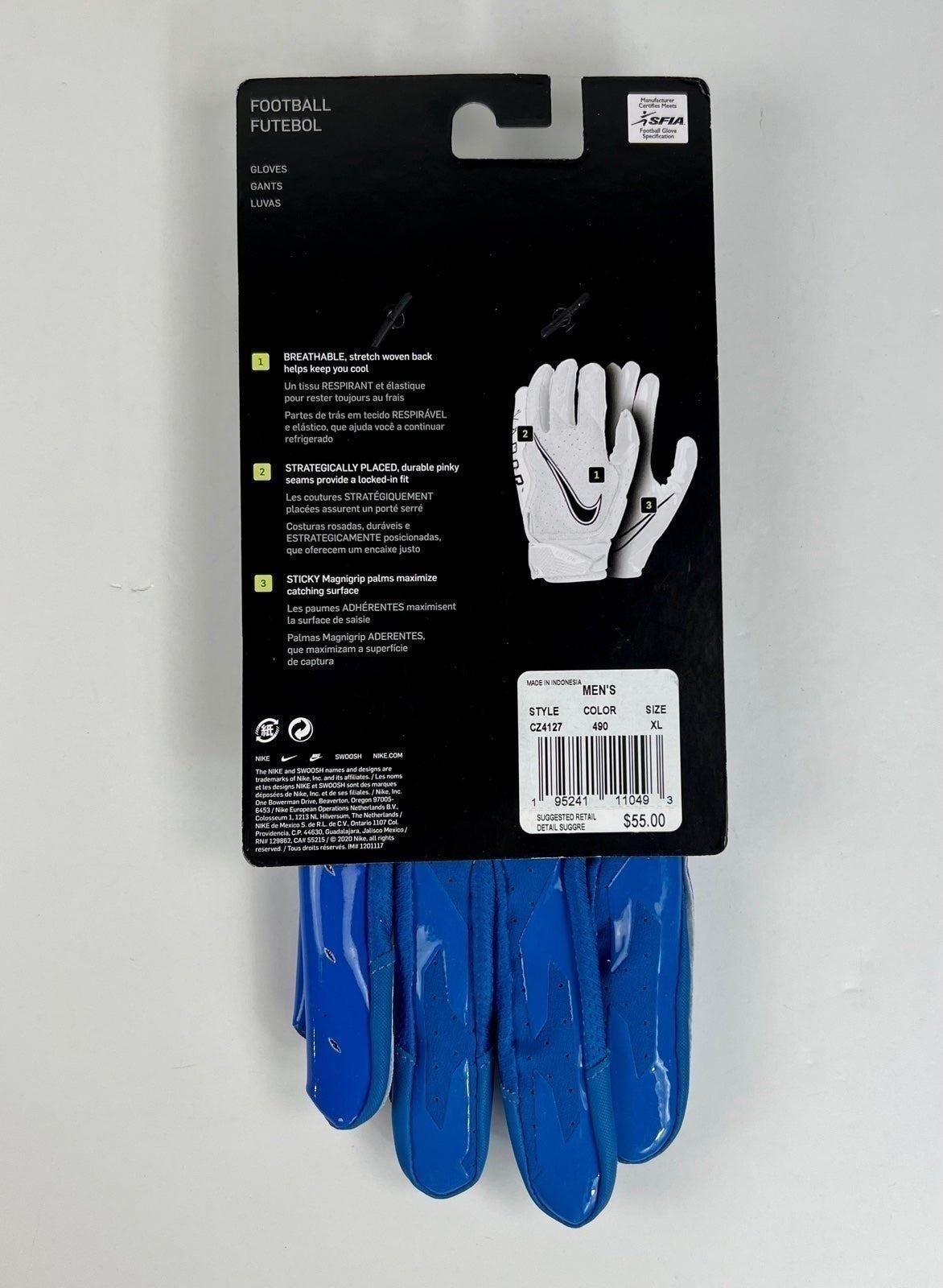Nike Vapor Jet 6.0 Football Gloves Blue store Men's Size XL CZ4127-490 New