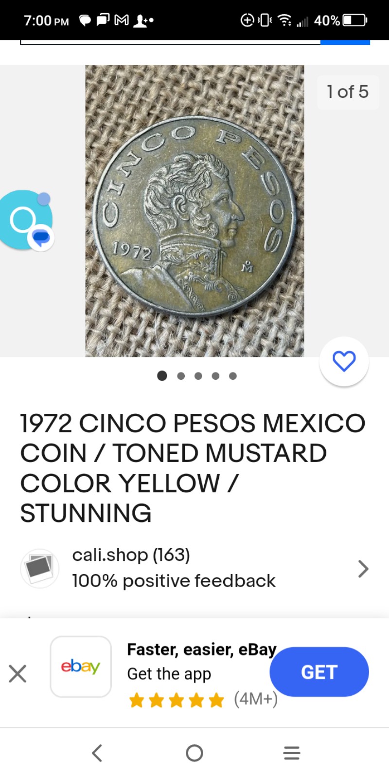 1972 cinco pesos coin