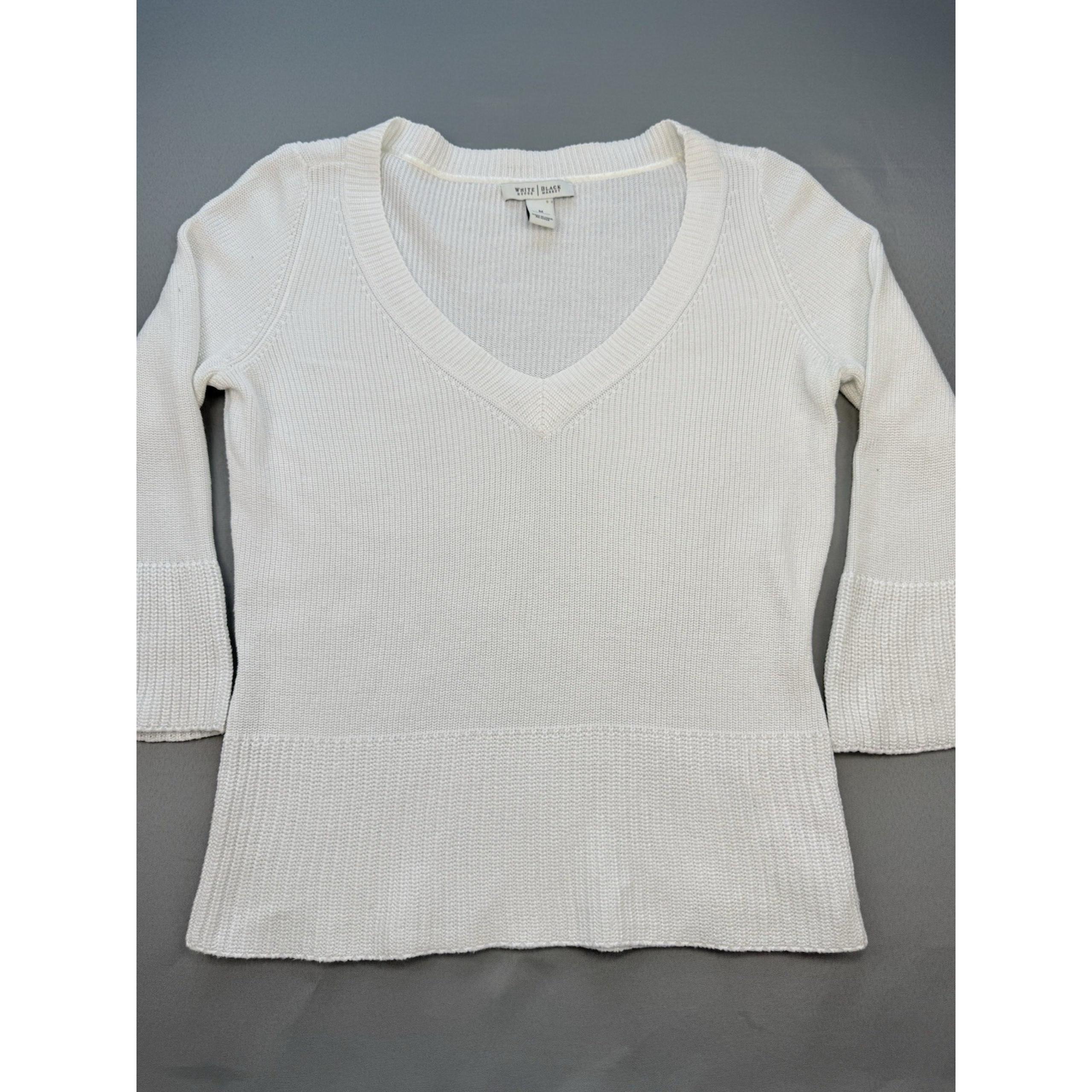 White House Black Market Medium Women's White 3/4 Sleeve V-Neck Pullover Sweater