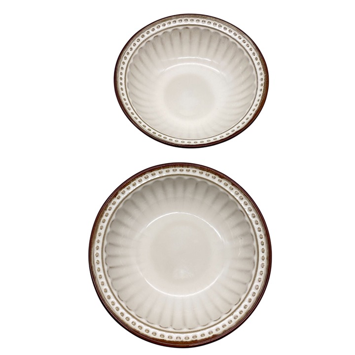 Gibson Elite Braedon Cream Soup Cereal Bowl 7.5 lot of 2 Brown cream modern Hea