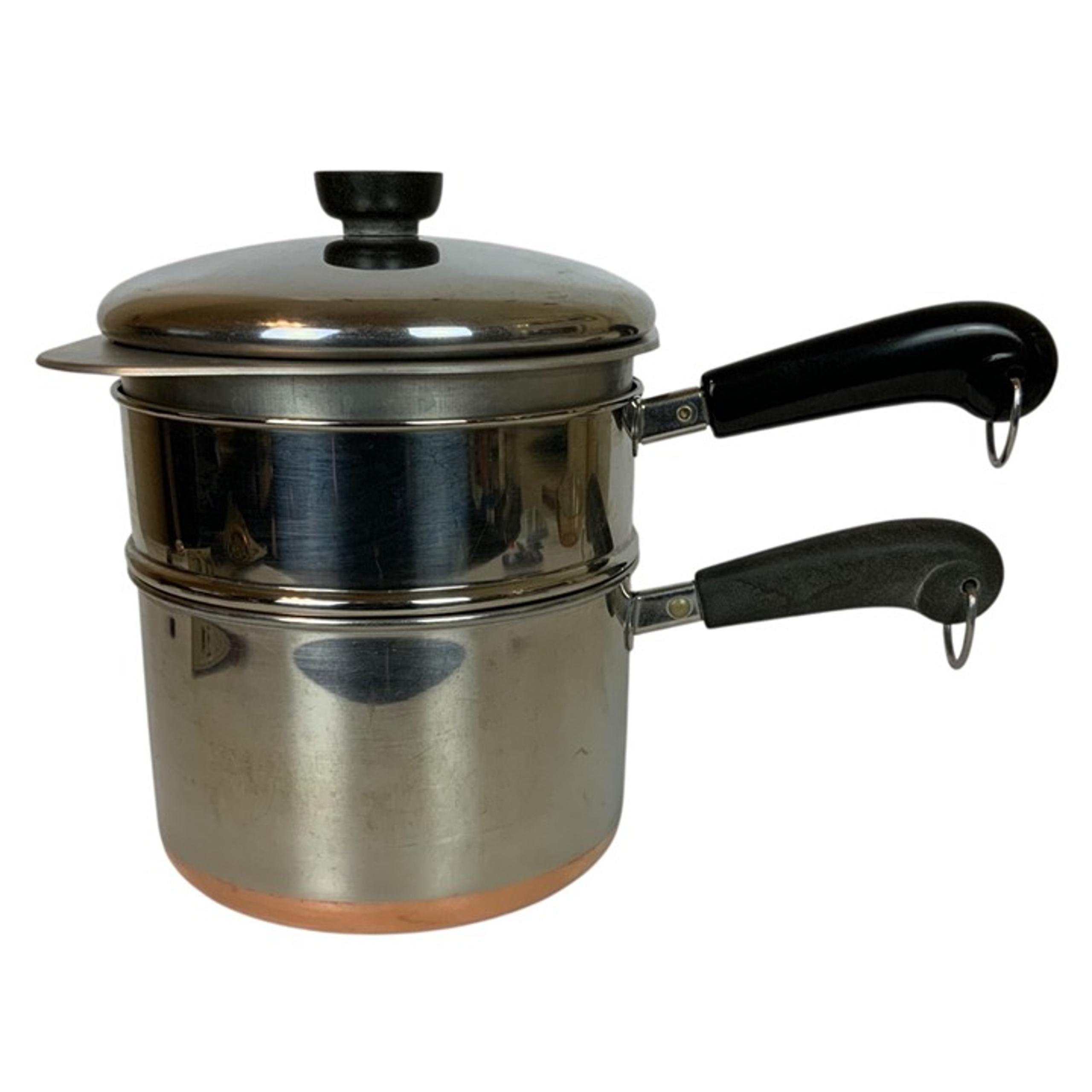 Vintage Revere Ware 3 Qt Saucepan Copper Clad Stainless W/ Steamer Double Boiler