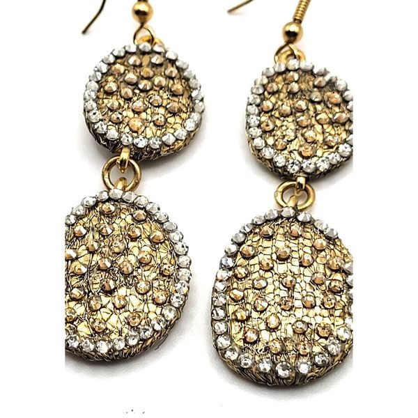 Roni Blanshay Double Drop Golden Shadow Mesh Ear Earrings 2.6 in 420