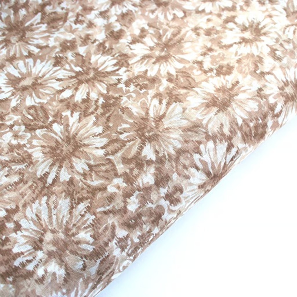 Vintage sheer floral fabric yardage lightweight daisies tan light brown 3 yd