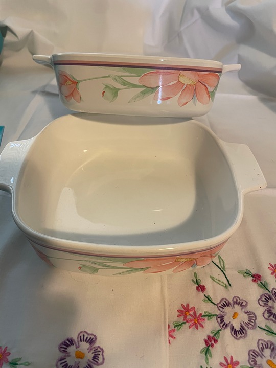 2 Vintage CorningWare Pink Peony A-1-B 1 Liter Casserole Dishes
