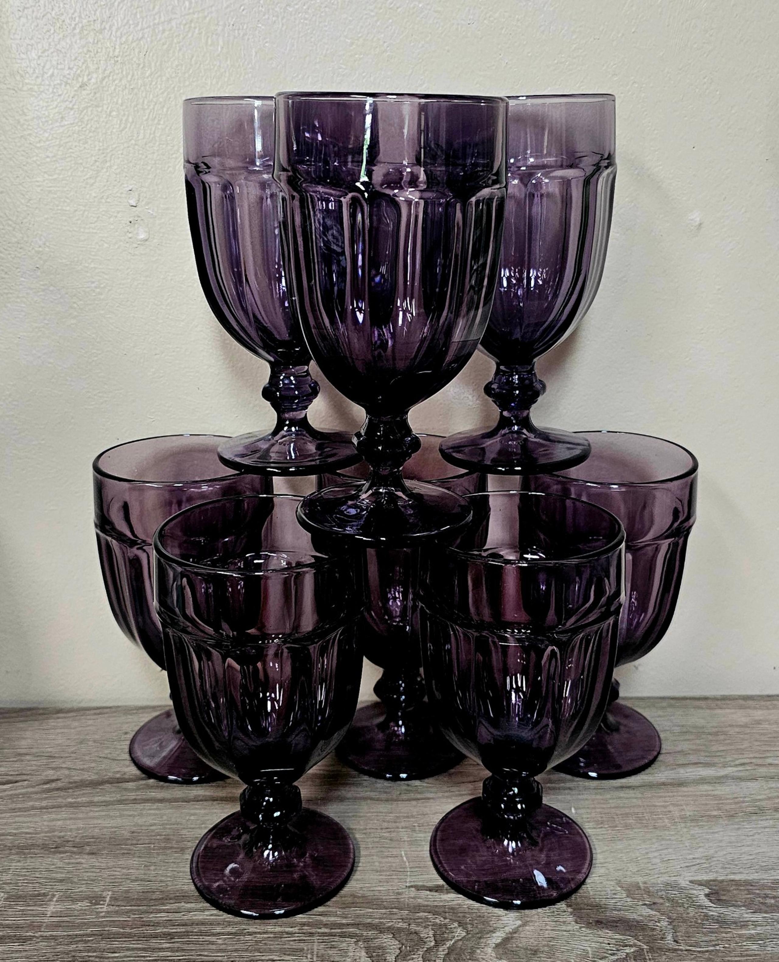 Set of 8 Vintage Amethyst Purple Duratuff Gibraltar Stemmed Water Goblets
