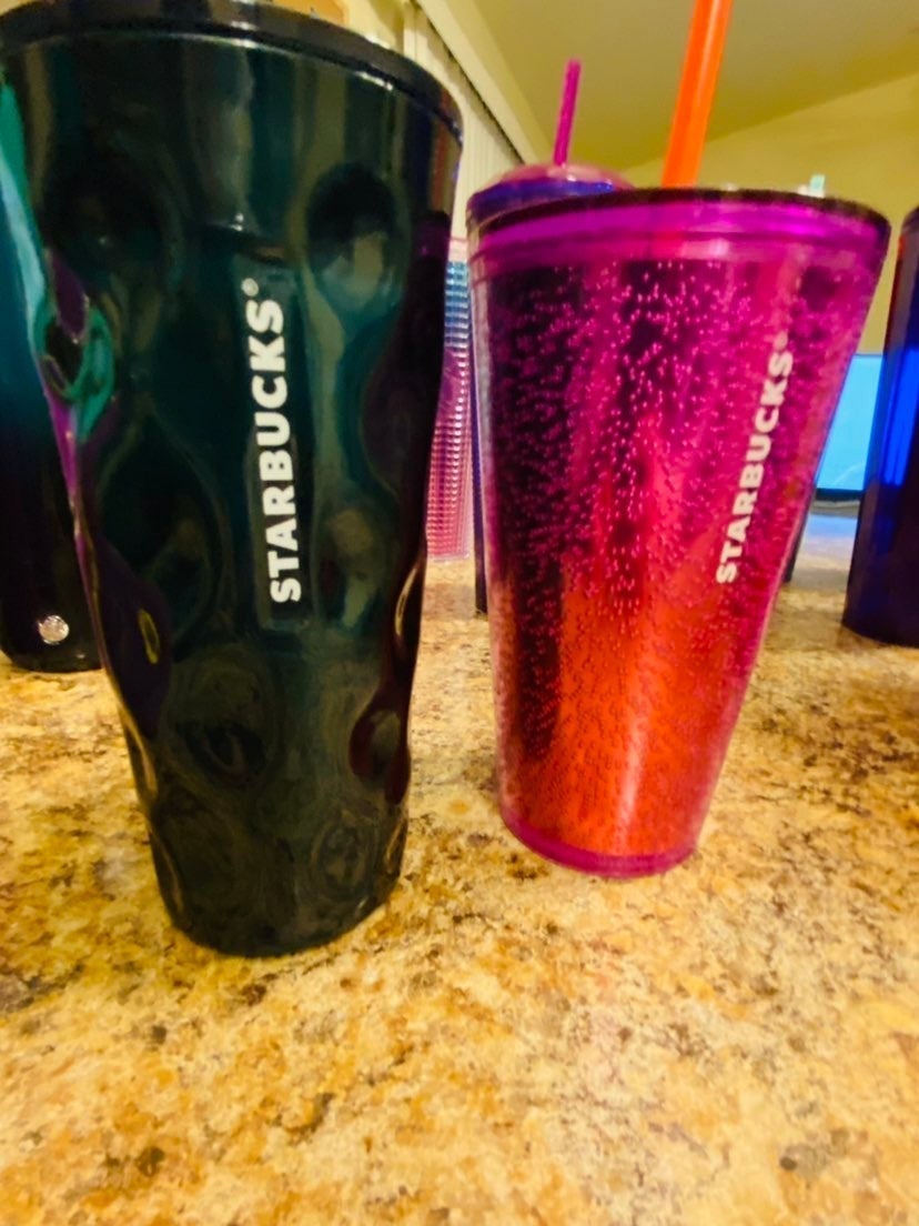 Starbucks tumbler green and pink tumbler