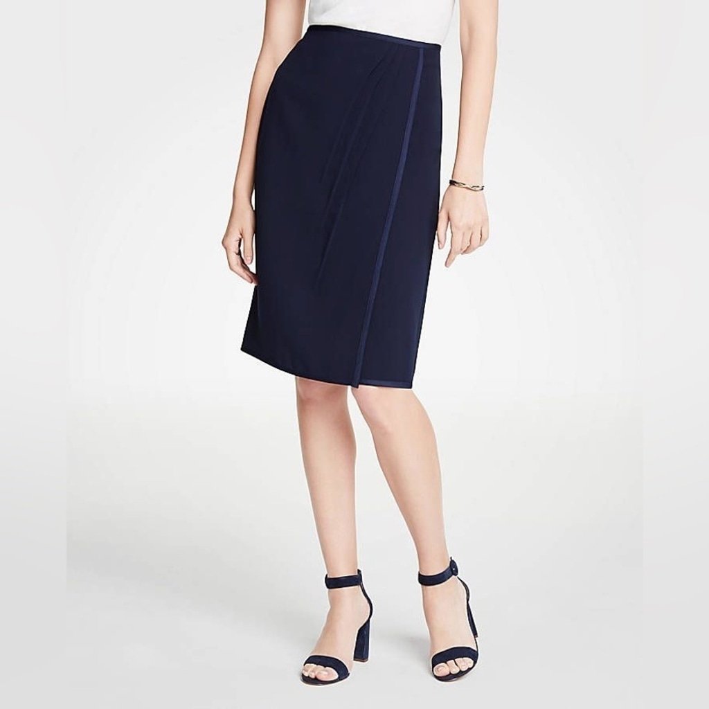 Ann Taylor Satin Trim Wrap Pencil Skirt